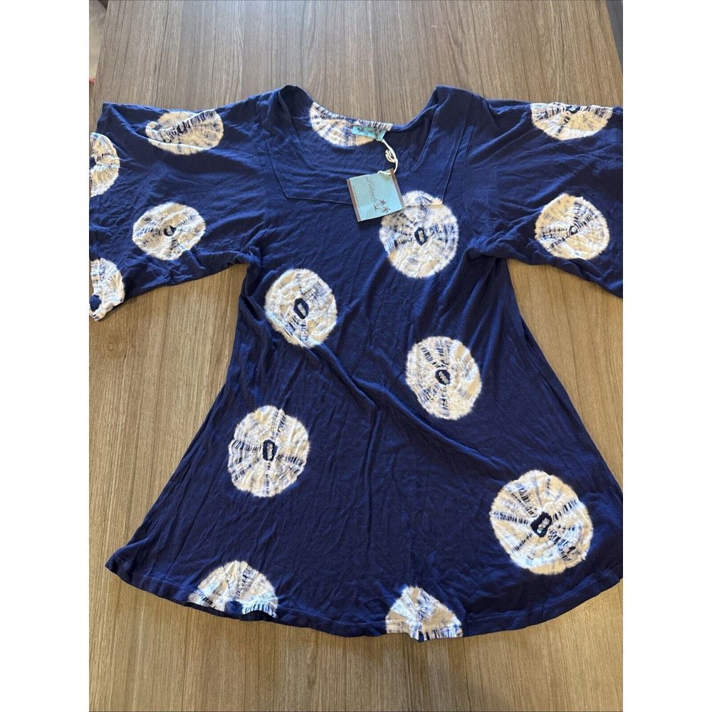 Letarte Handmade Tunic‎ Blue Embroidered Butterfly Sleeve Coverup Size XS